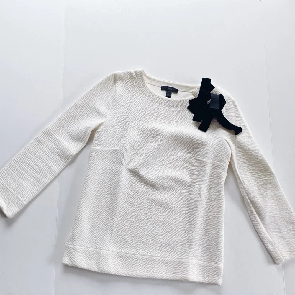 J.Crew Cream Textured Sweater with Black Accent